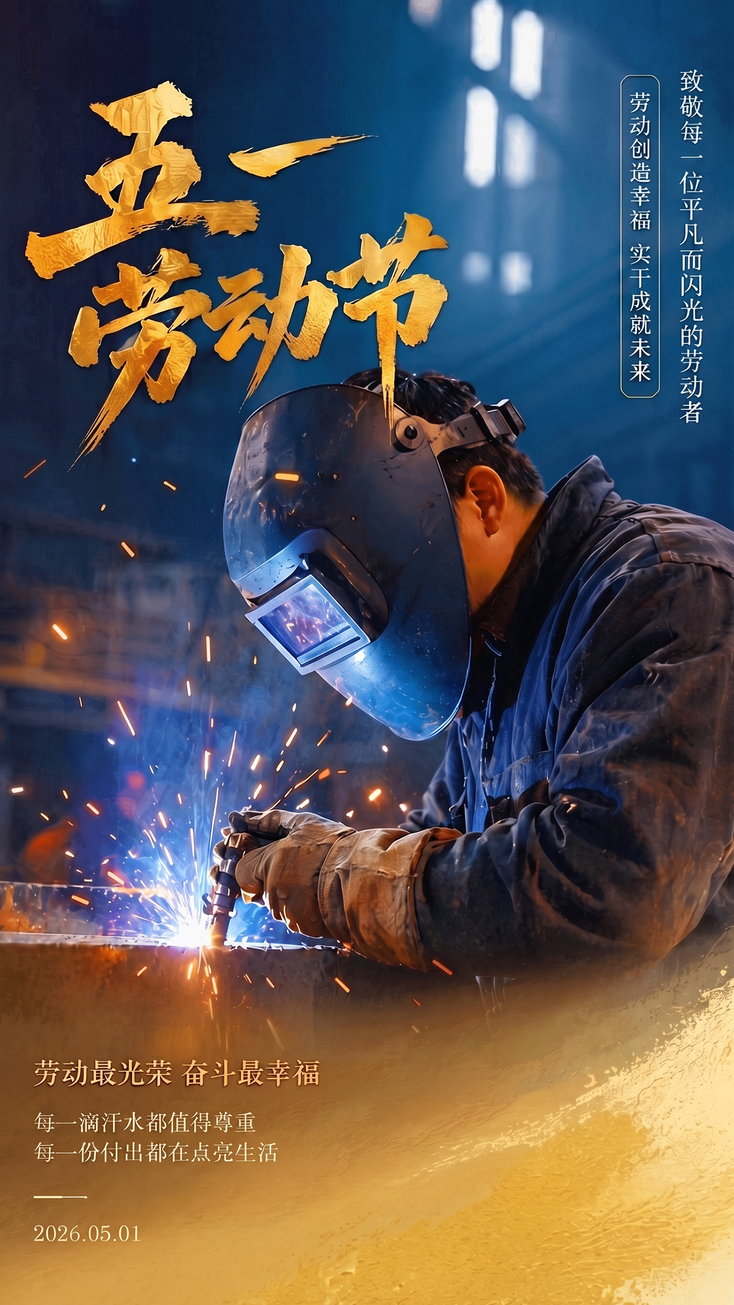 五一劳动节致敬奋斗者问候祝福海报