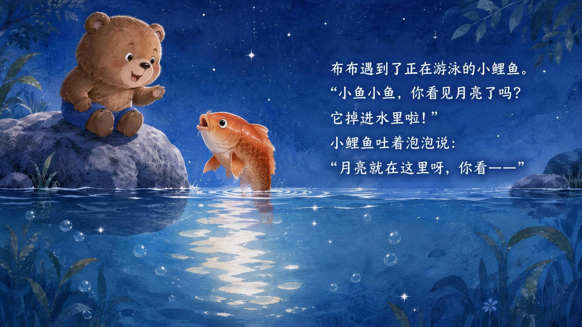 小熊找月亮绘本-04湖边遇见松鼠