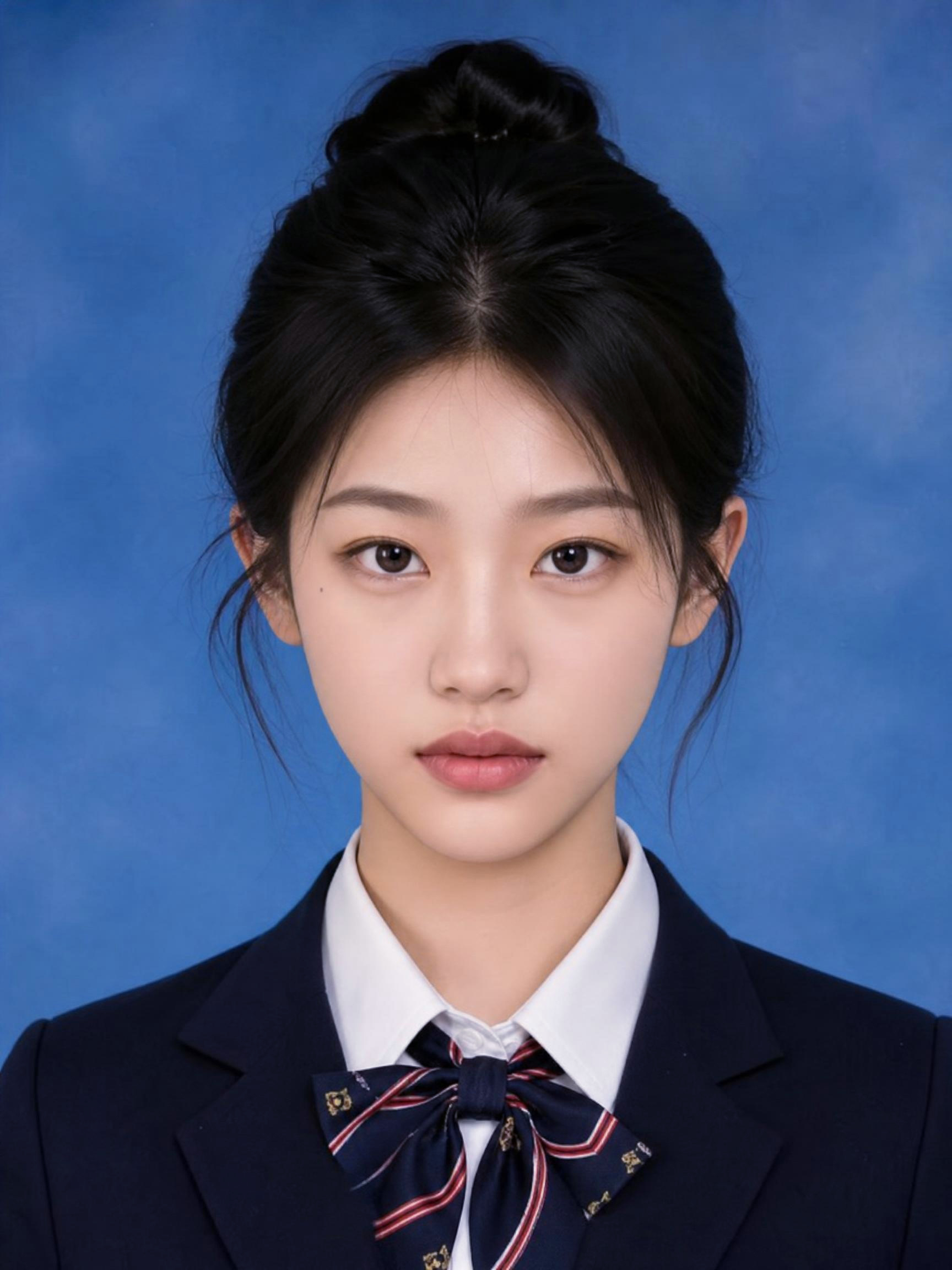 蓝底女学生证件照