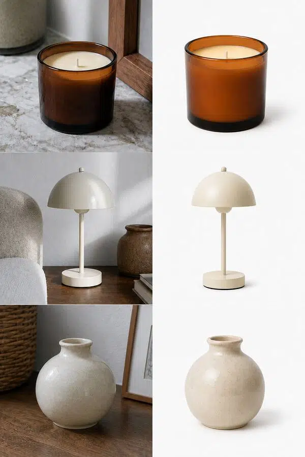 scented candle table lamp vase batch retouch comparison